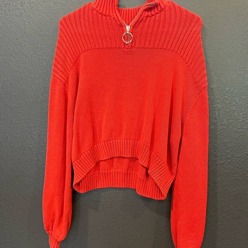 L.A. Hearts Red 3/4 Zip Cropped Sweater